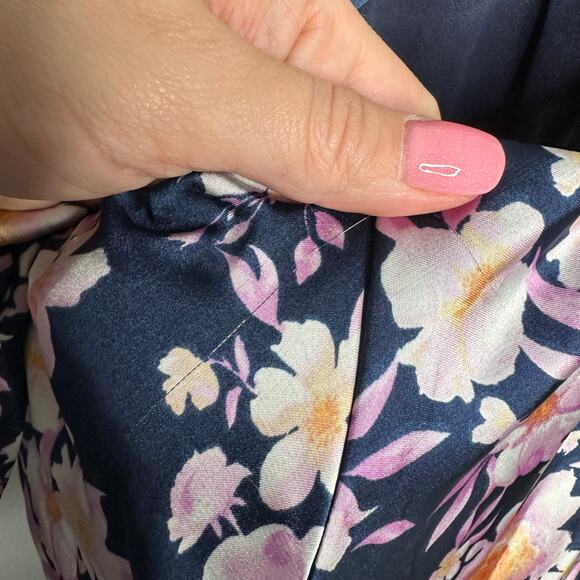 Lulus Women's Admirable Charmer Navy Blue Floral Satin Tie-Back Midi Dress S‎ - Picture 11 of 15